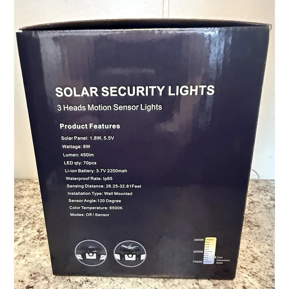 2 Pack Solar Security Lights 3 Head Motion Sensor LED Outdoor Waterproof IP65